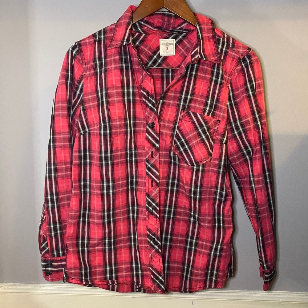 Red and Black Flannel Fitted Boyfriend Shirt Gap